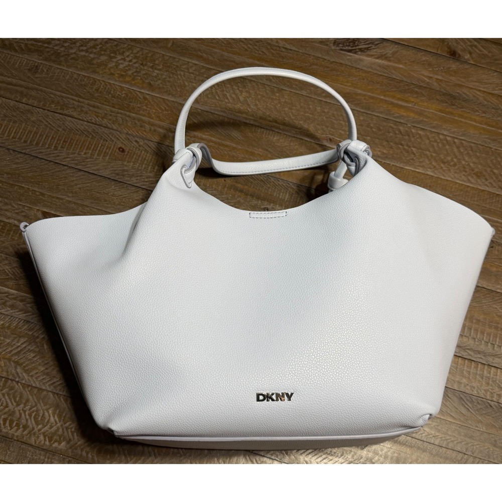 DKNY Paula Tote Bag Womens Medium Light Blue NWT R42BAE49 Pebbled Faux Leather